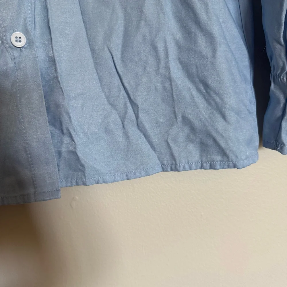 Vintage Light Blue Satin Lace Collar Blouse Button Shirt Girls Size 8 - 10